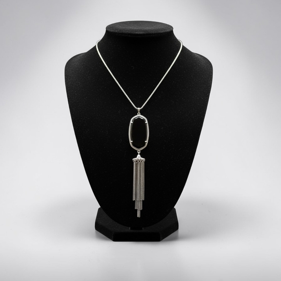 Kendra Scott Necklace-Black Opaque Stone With Silver-EUC $80 Retail -32" Length - Picture 10 of 11